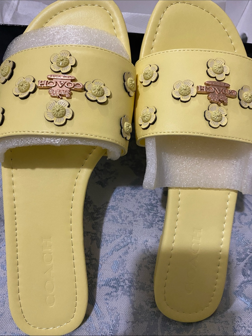 Coach Yellow Floral Appliqué Slide Sandals - Picture 3 of 5